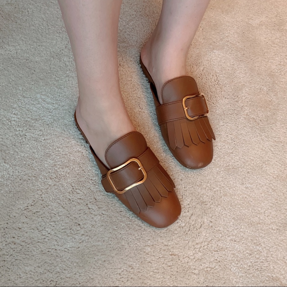 Prada Fringed Leather Slipper/Mules/Slides